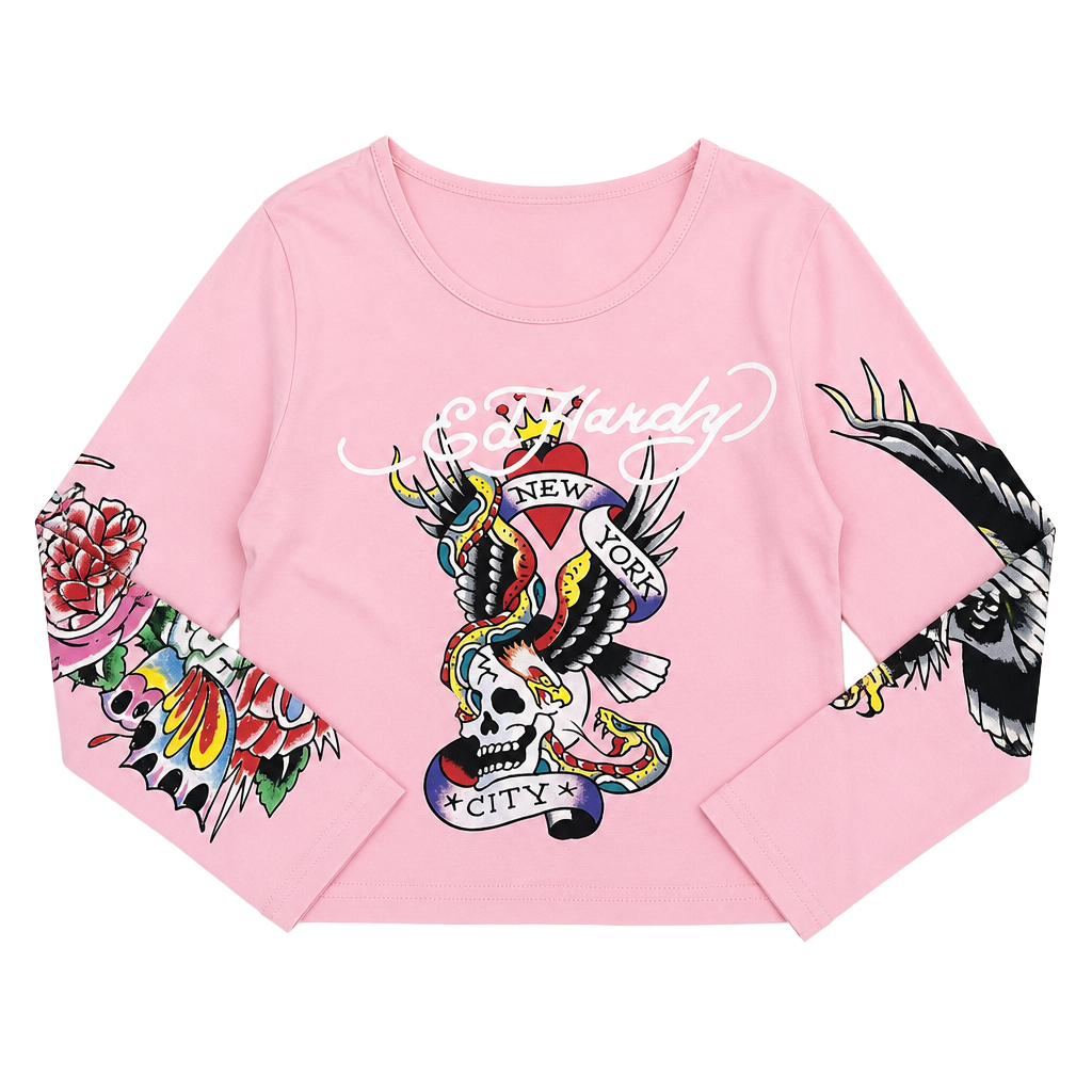 Ed Hardy New York City Long Sleeve Top Large Pink 1