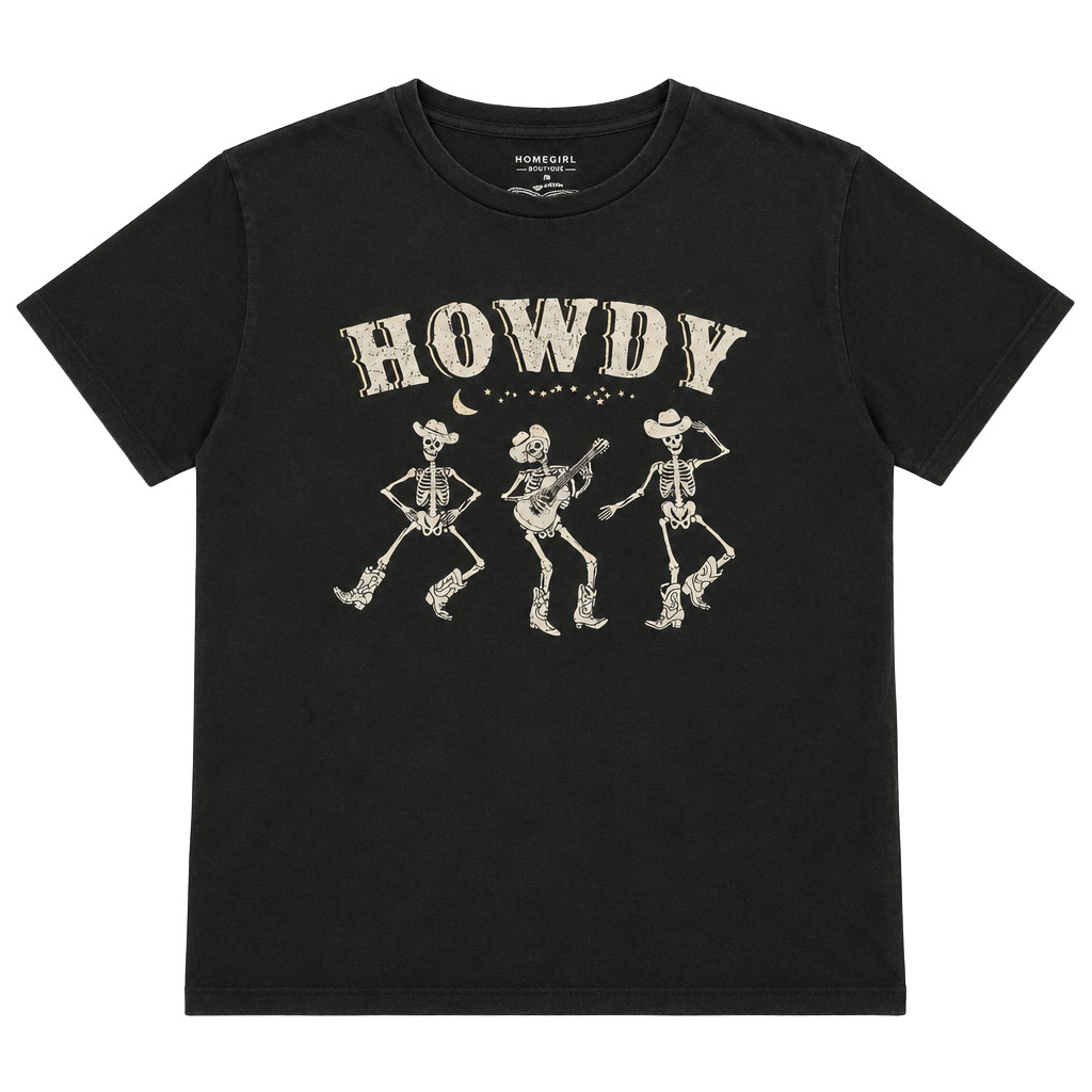 Homegirl Society Howdy Skeleton Graphic T-Shirt Black Medium 1