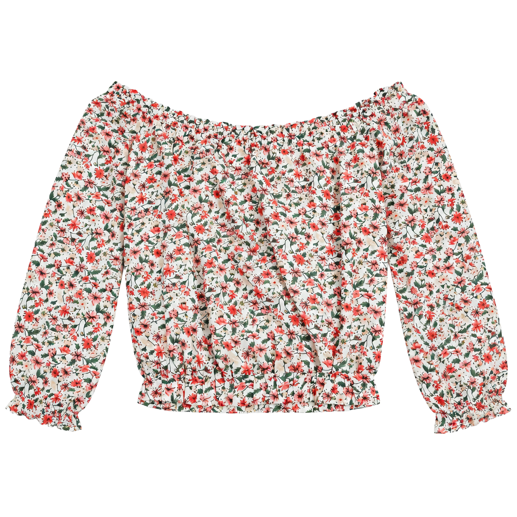 Pink Lily Floral Off Shoulder Top Size XS White Red 1