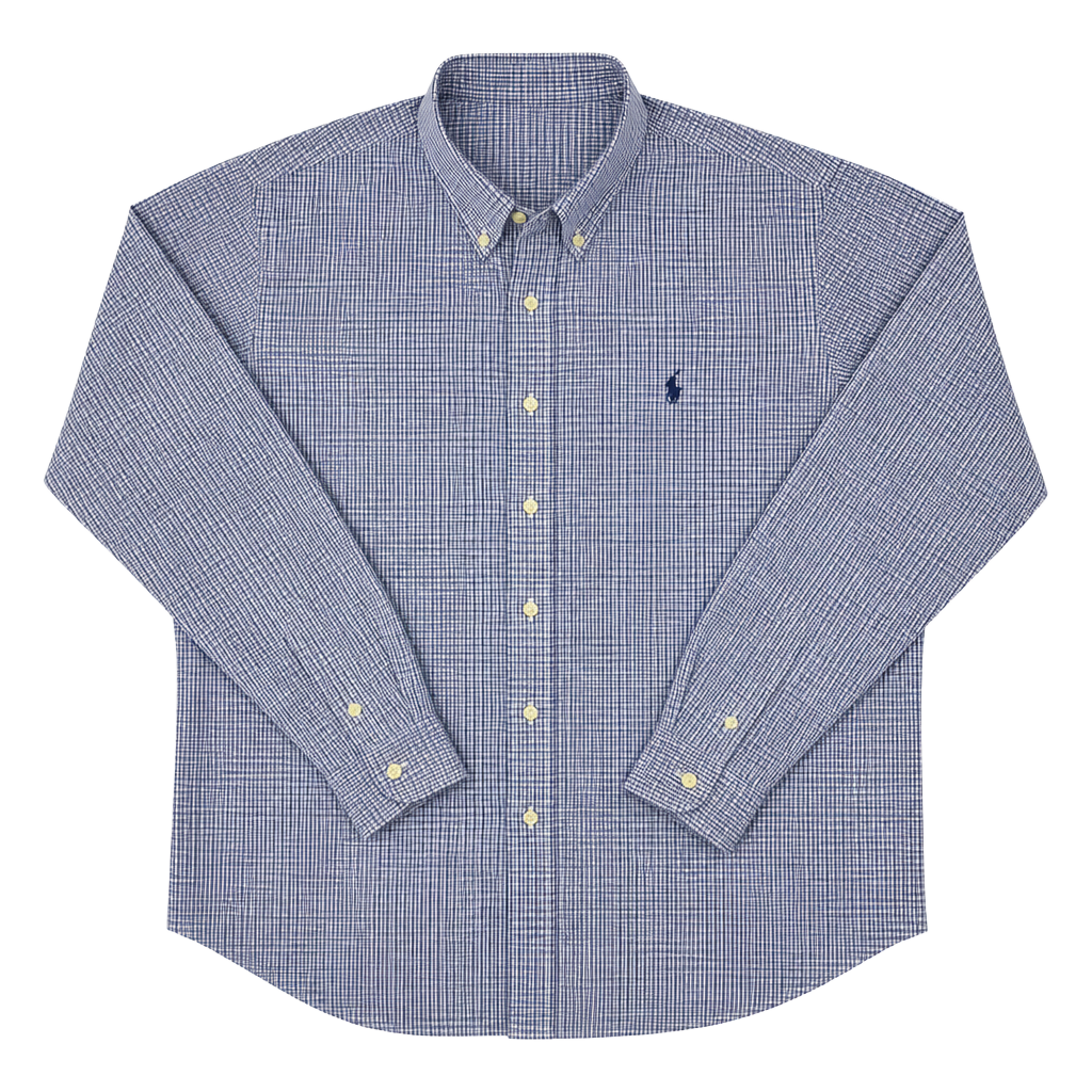 Ralph Lauren Men's Blue White Gingham Check Long Sleeve Button Down Shirt XL 1