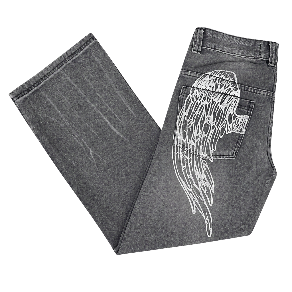 Disclosure Black Wash Wing Printed Low Rise Wide Leg Jeans Size 25 1