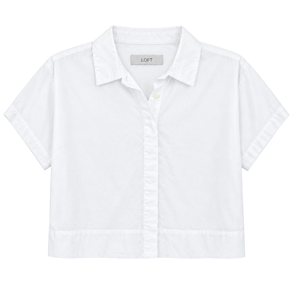LOFT Short Sleeve Button Up Shirt Size M White Cotton Modal 1