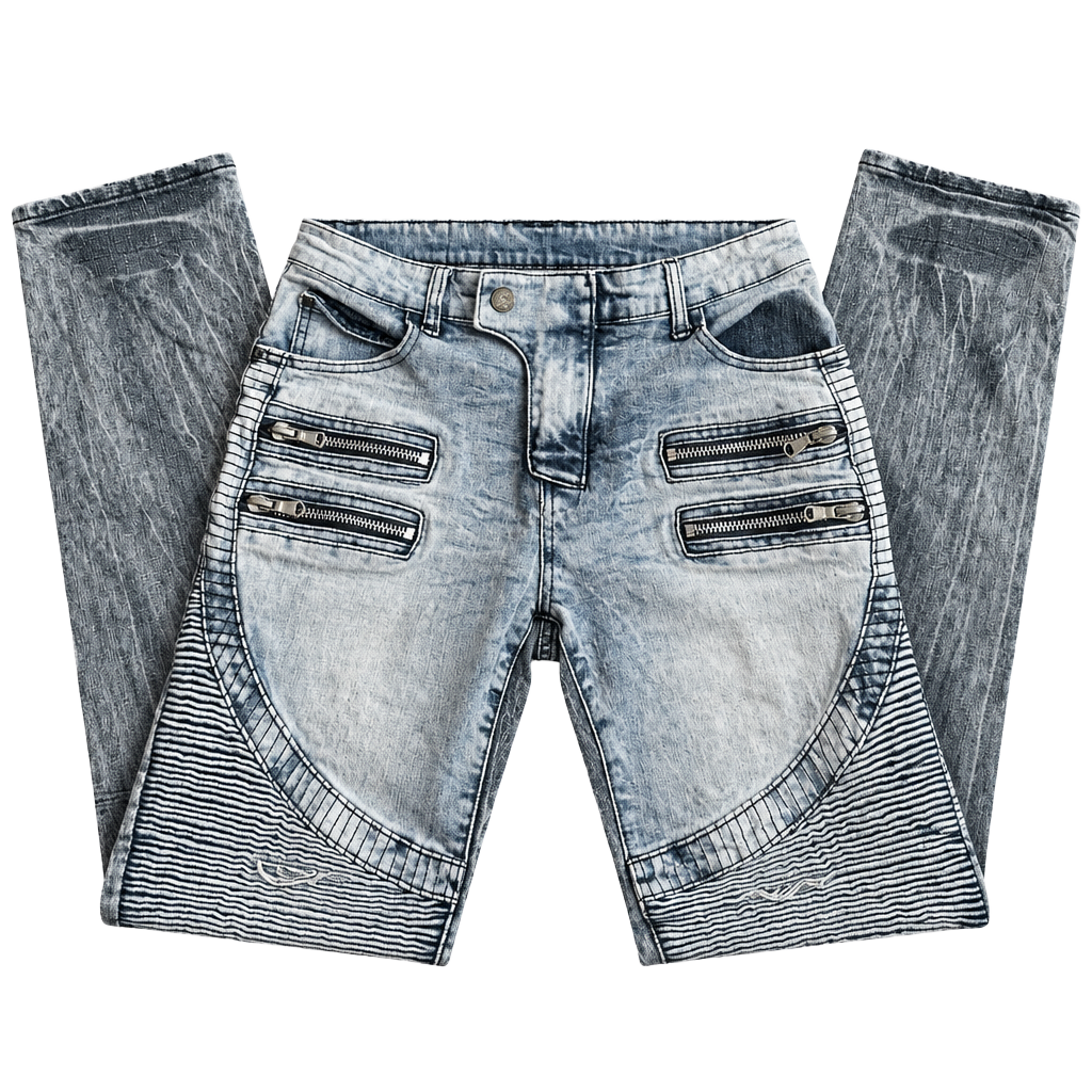 JEANS Biker Moto Zip Denim Jeans Size 30x30 Acid Wash Distressed 1