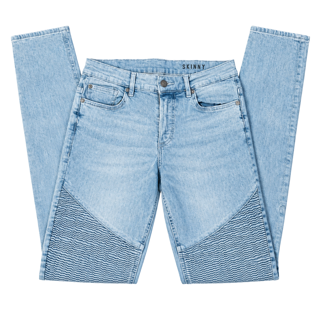 H&M Skinny Jeans Size 32 Light Blue Biker Moto Ribbed Denim 1