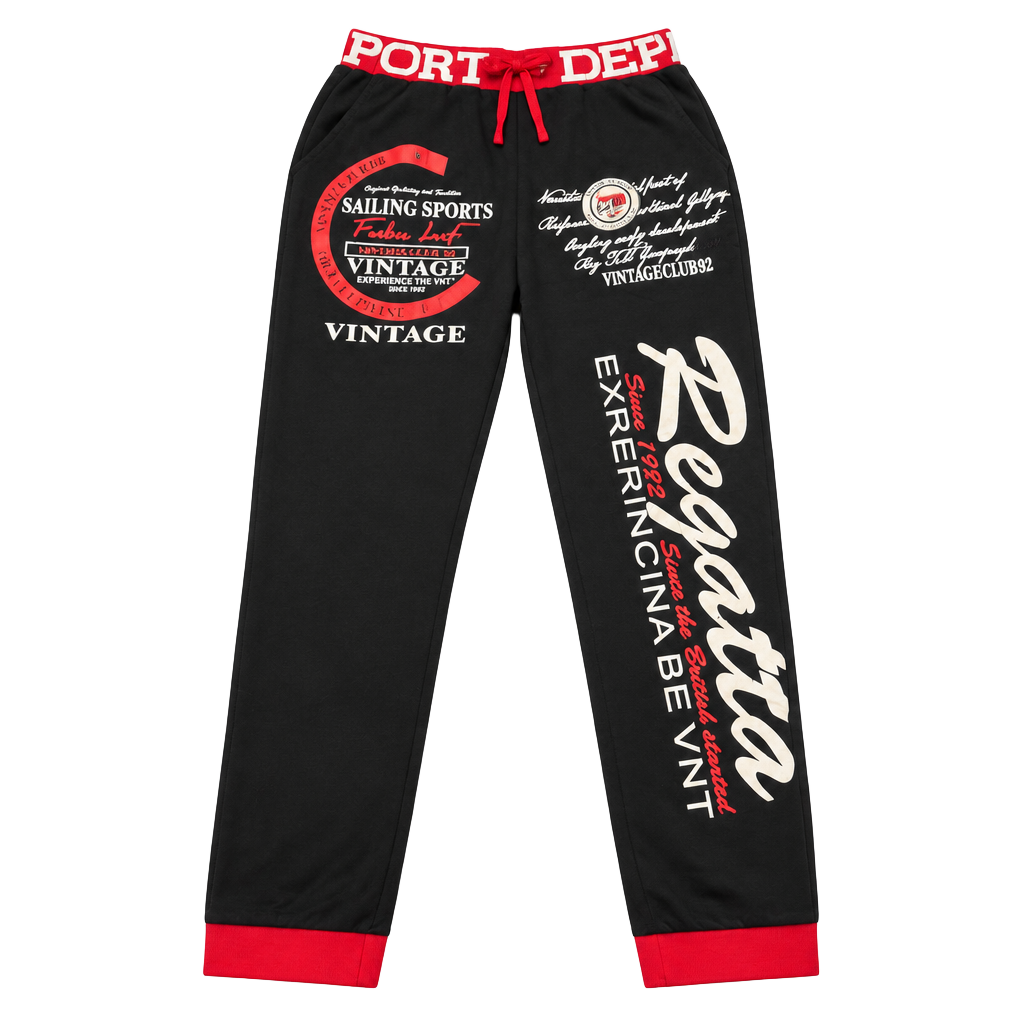 Sailing Sports Regatta Sweatpants Black Red Graphic 1