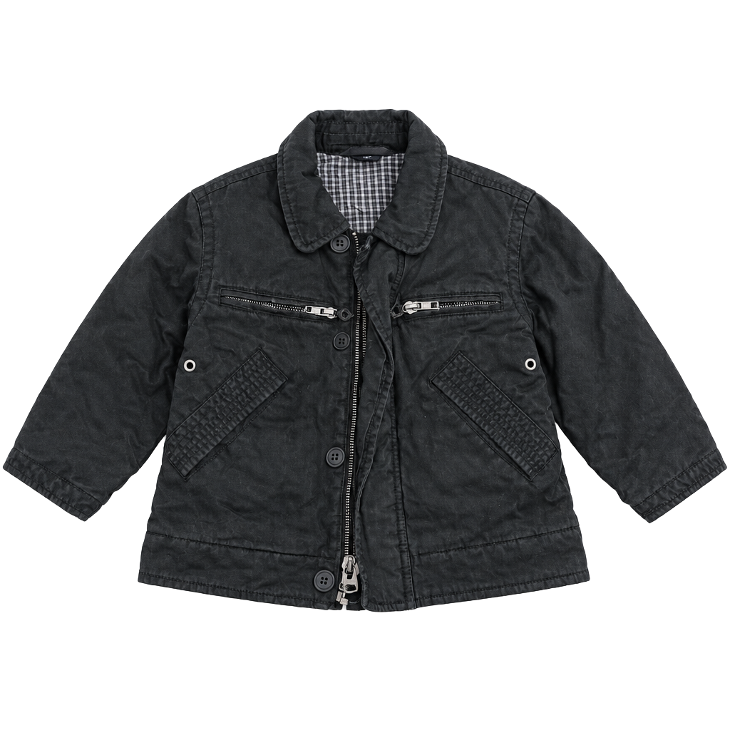 GapKids Utility Jacket Size XS (4-5) Black Canvas Plaid Lined 1