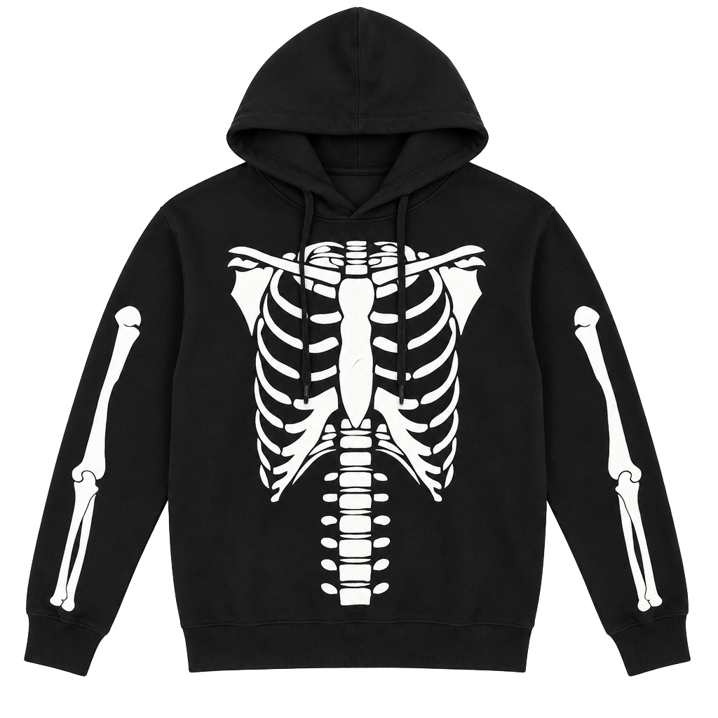 Denim & Flower Ricky Singh Skeleton Hoodie Size M Black White Pullover 1
