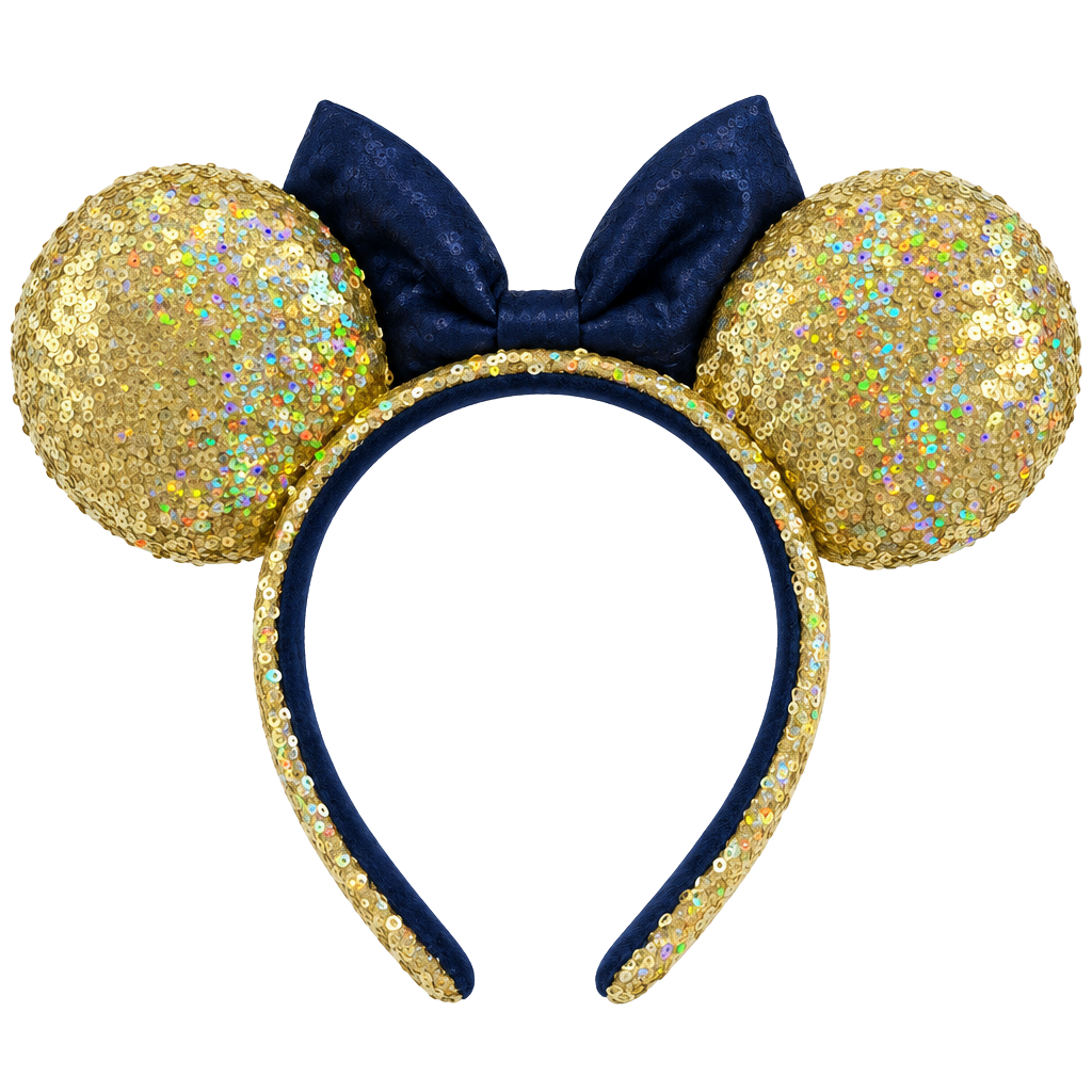 Disney Parks Mickey Mouse Ear Headband Gold Sequin Blue Bow 1