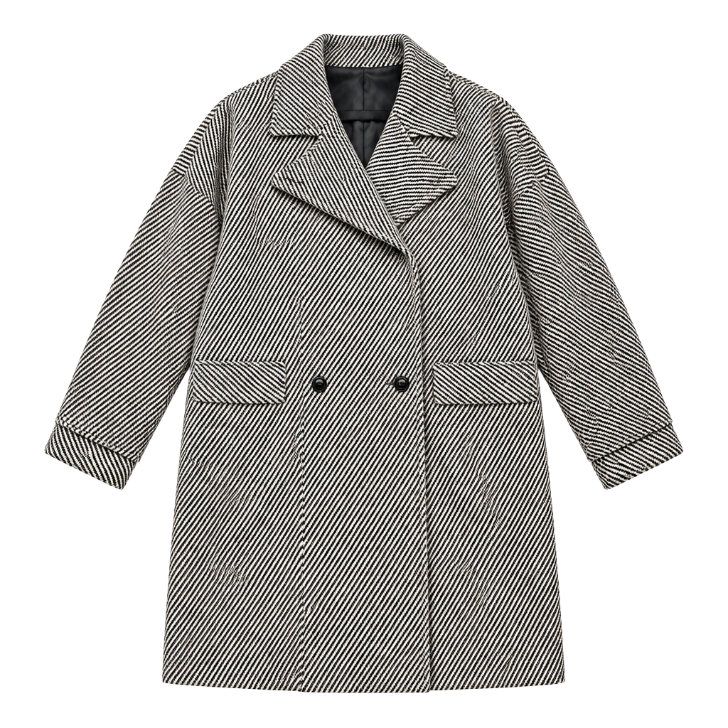 Vintage Wool Blend Herringbone Coat Size 9-10 Black White Double Breasted 1