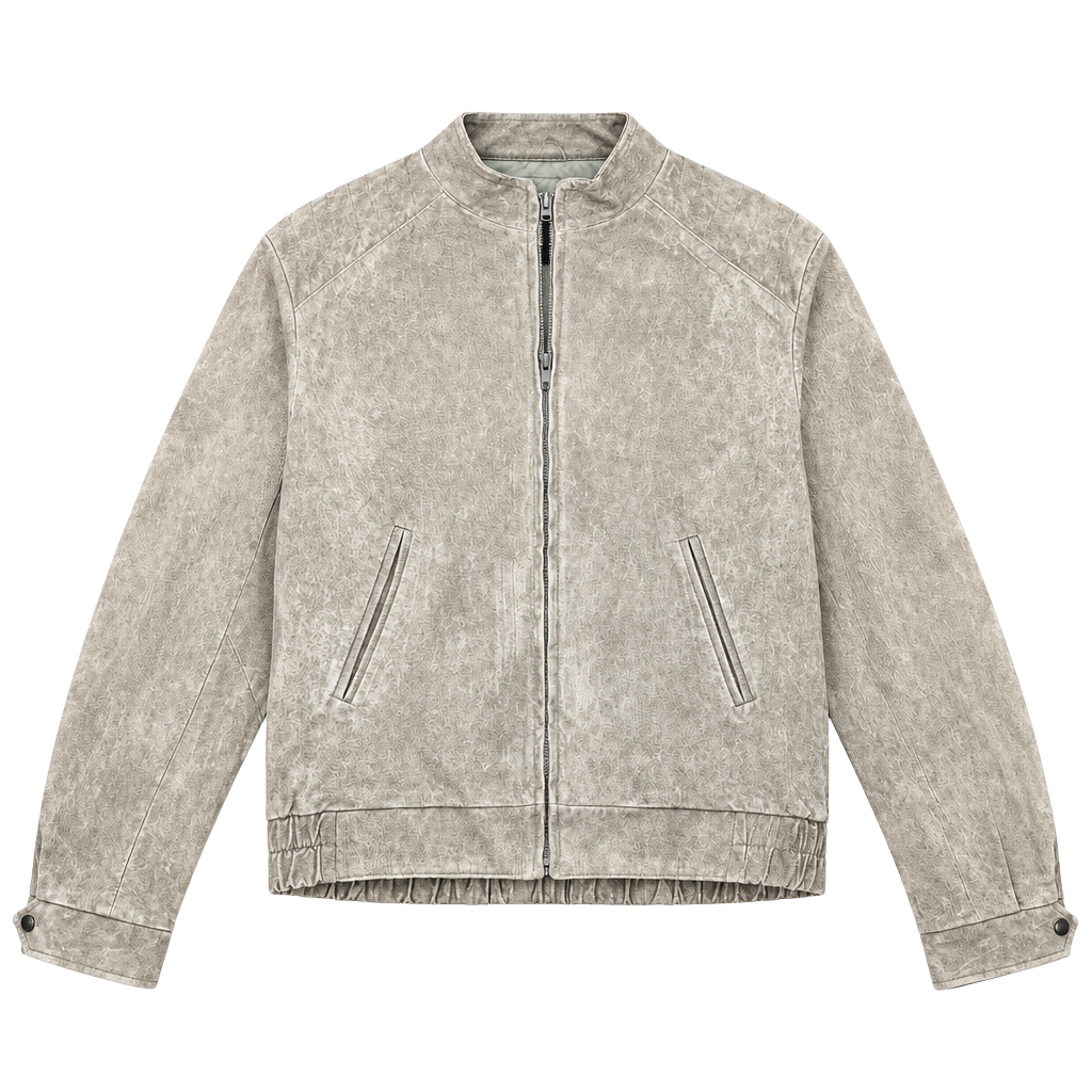 Marquis Of London Suede Leather Bomber Jacket Tan Beige Full Zip 1