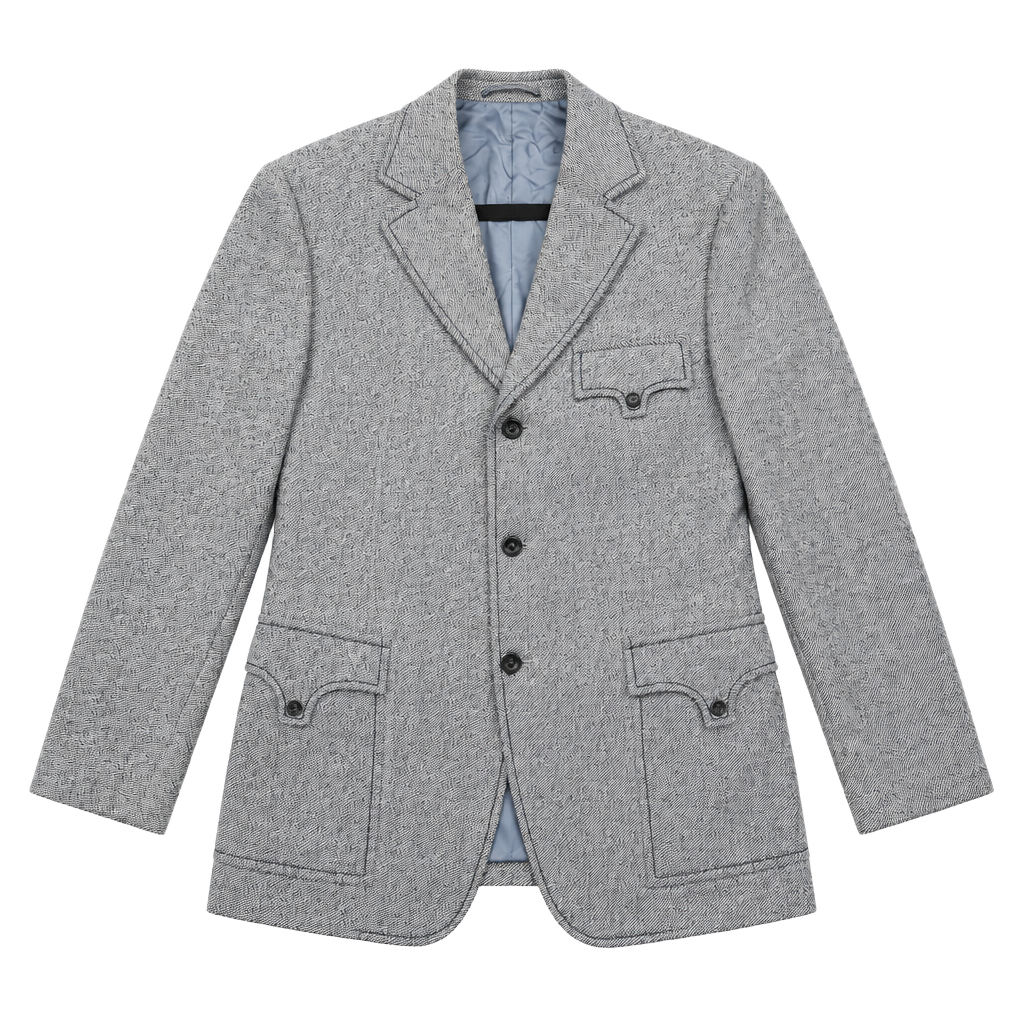 Vintage Herringbone Tweed Sports Jacket Blazer Blue Gray Wool 1