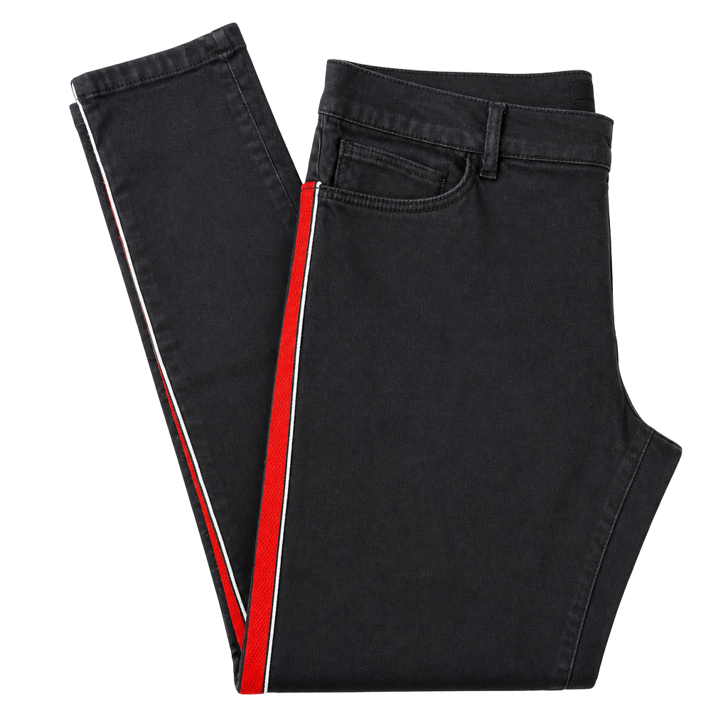 Zara Basic Z1975 Denim Black Skinny Jeans with Red and White Side Stripe 1