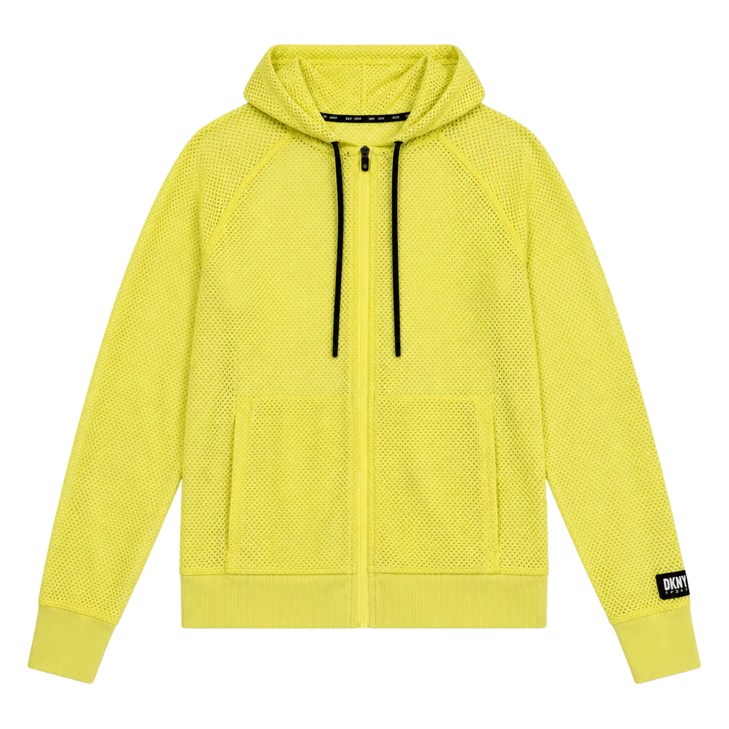 DKNY Sport Neon Yellow Mesh Zip-Up Athletic Hoodie Jacket No Size Tag But It Can Fit a M/L 1