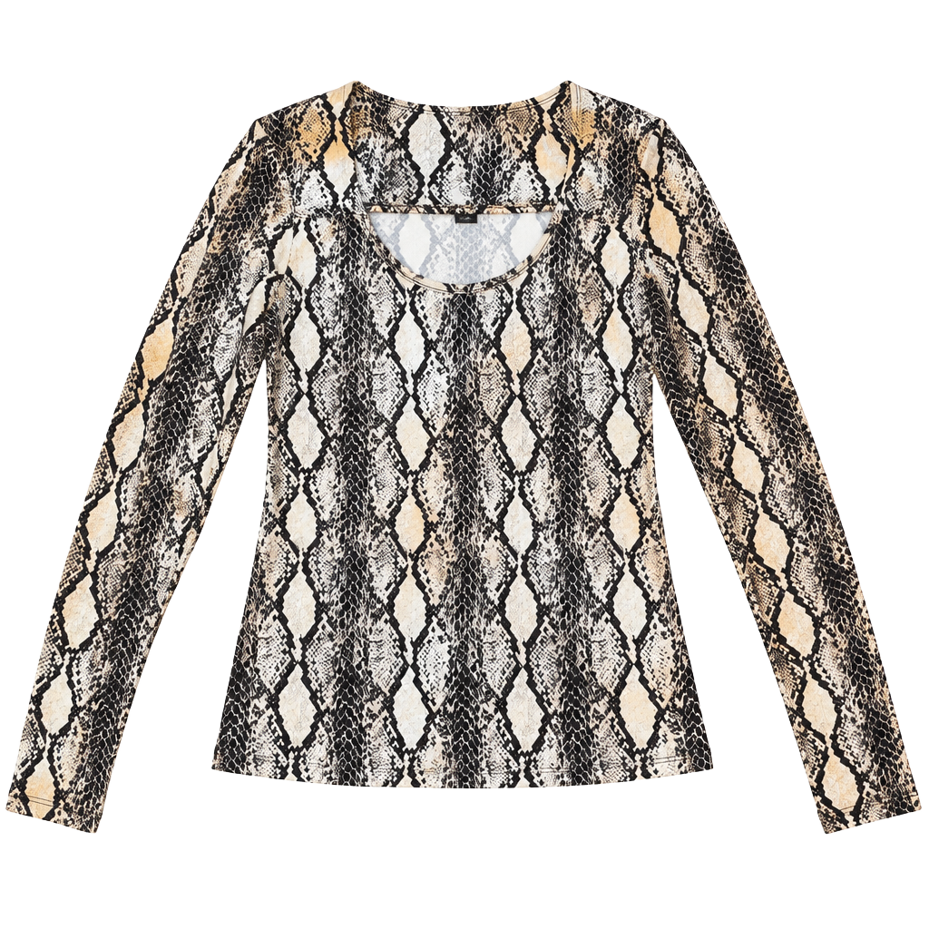 eye candy Long Sleeve Top Size M Black White Snakeskin Print Mock Neck 1