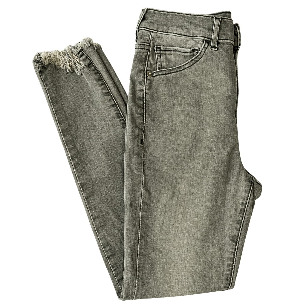 Express High Rise Hyper Stretch Skinny Jeans with Raw Hem, Grey 1