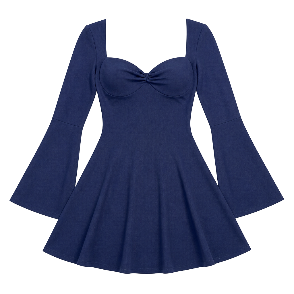 SHESEEWORLD Blue Sweetheart Neckline Flared Sleeve A-Line Mini Dress 1