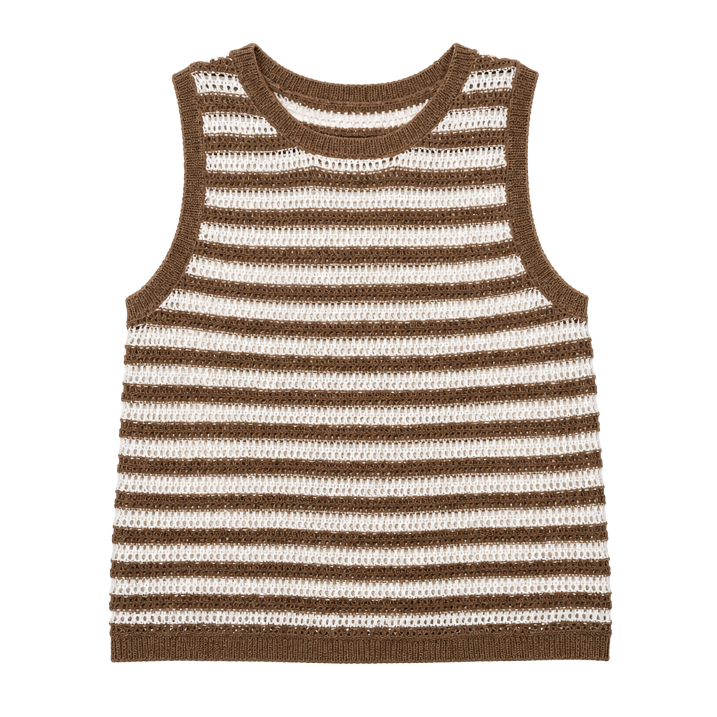 CeCe Brown and Cream Striped Knit Sleeveless Sweater Tank Top 1