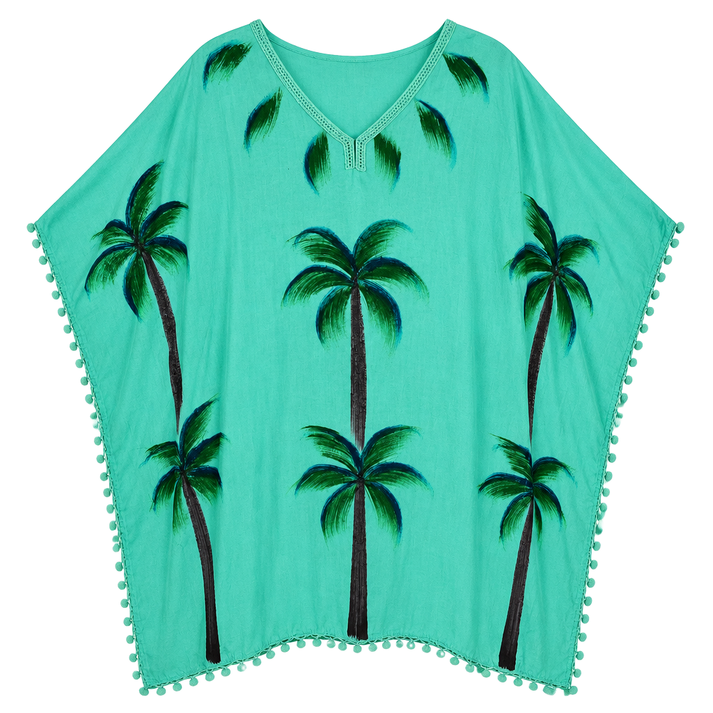 Beach By Exist Palm Tree Caftan Cover Up Size S/M Seafoam Green 1