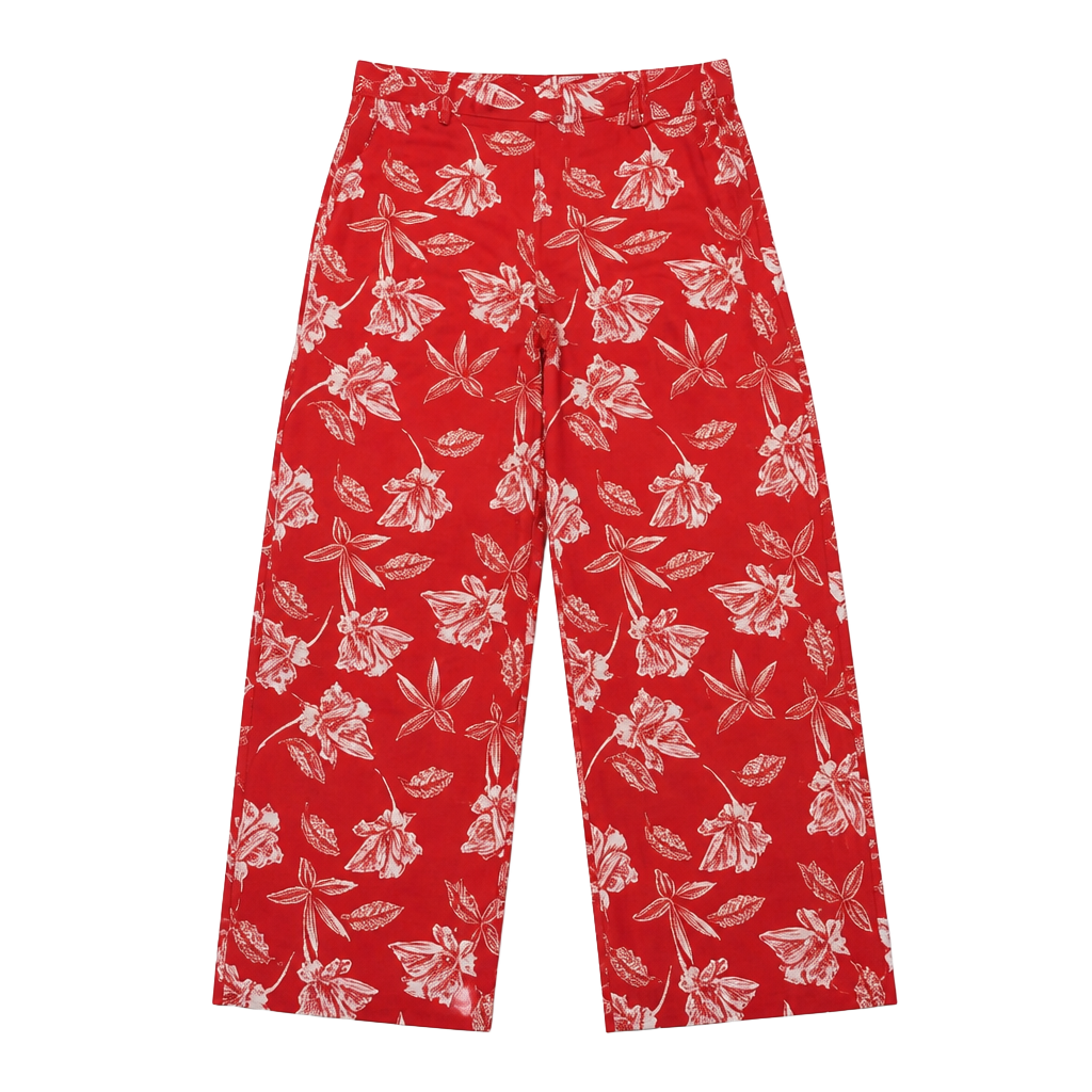 Maison d'Amélie Paris NWT Red Floral Beaded Linen Blend Wide Leg Pants Sz XS 1