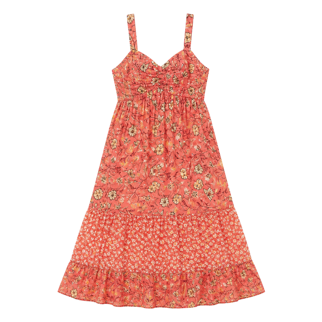 Band of the Free Dusty Coral Sage Floral Smocked Tiered Dress Sz S Boho Festival 1
