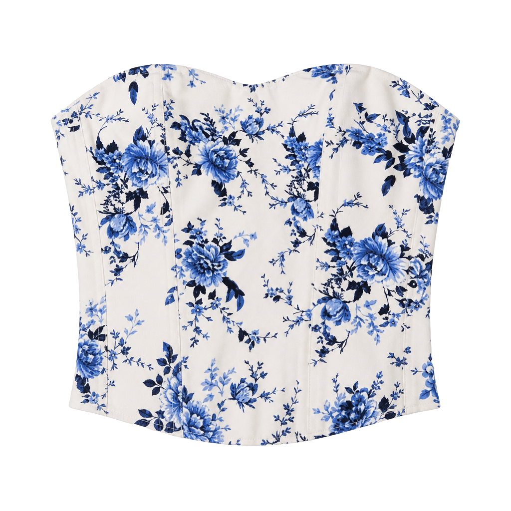 Sienna Sky Blue Floral Strapless Corset Top Size L 1
