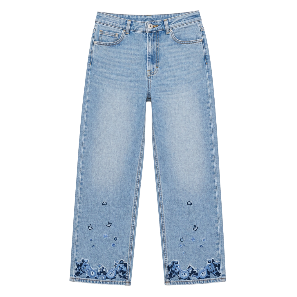Avenue Blues Vintage High-Waisted Straight-Leg Jeans w/ Floral Embroidery Sz 14 1