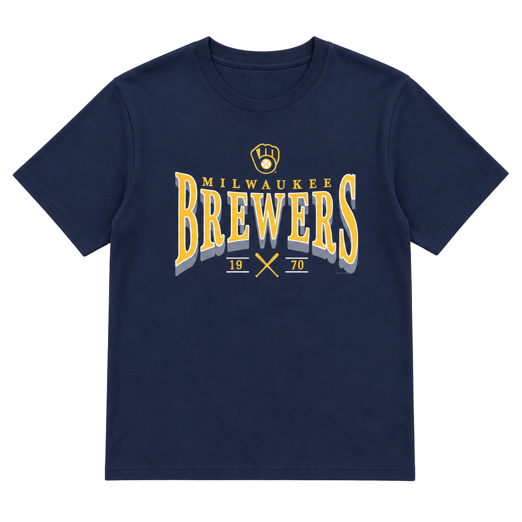 Milwaukee Brewers MLB Womans Graphic Crop T-Shirt Navy Blue Size Large 1