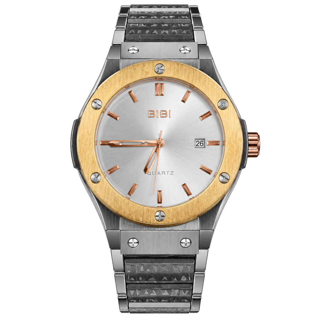 BIBI Automatic Watch Grey Dial Rose Gold Bezel Leather Strap 1