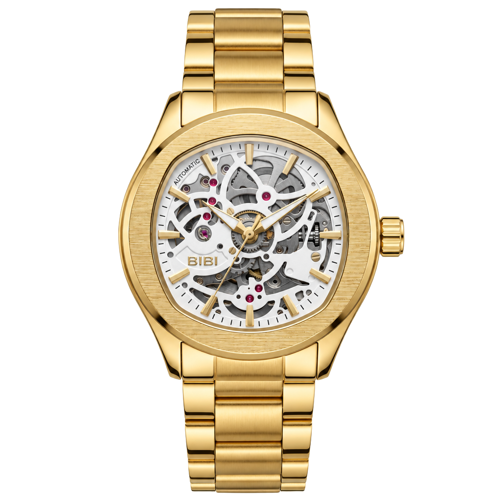 Bibi Automatic Gold Tone Skeleton Watch With Box 1