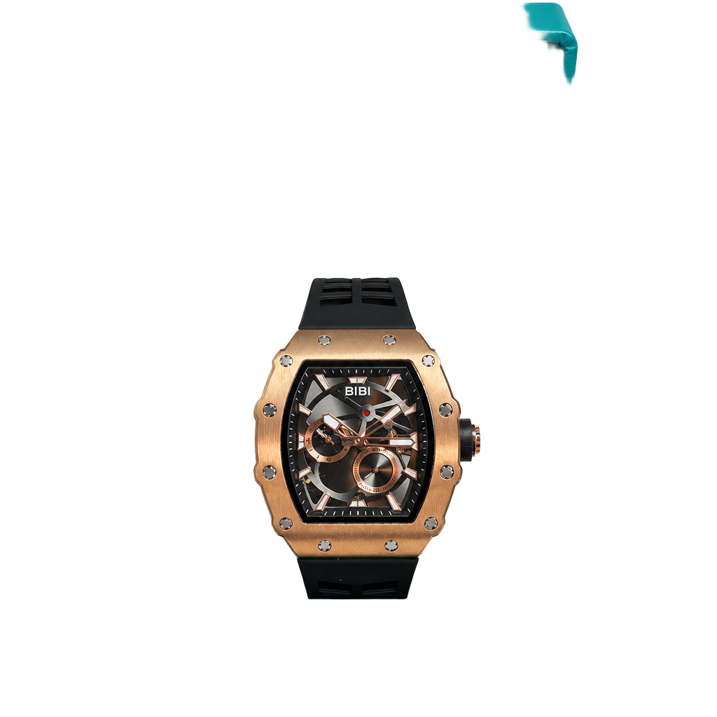 BiBi Luxury Watch Rose Gold Black Rubber Strap Chronograph 1
