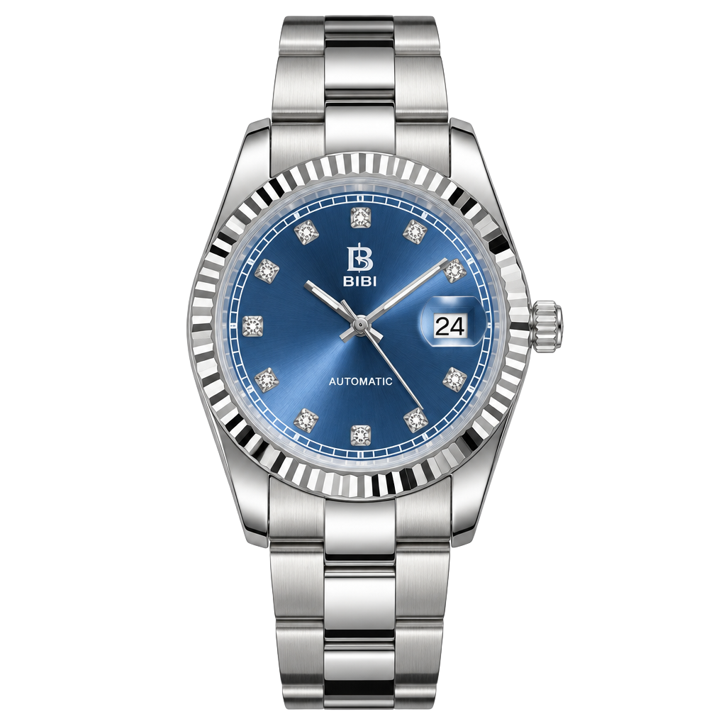 Bibi Automatic Luxury Wristwatch Blue Dial Diamond Accent Stainless Steel Band 1
