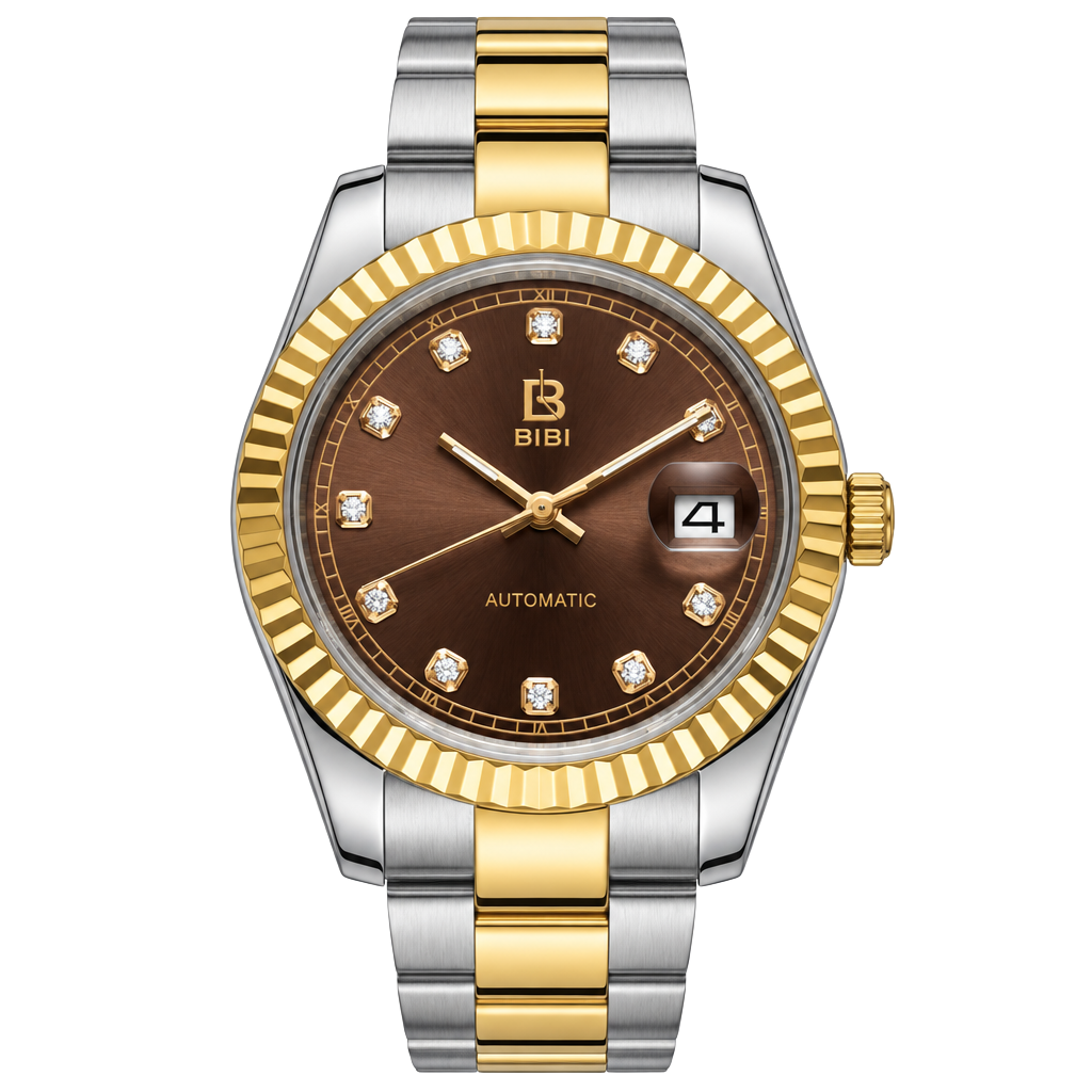 Bibi Automatic Two-Tone Watch Brown Dial Diamond Markers 1