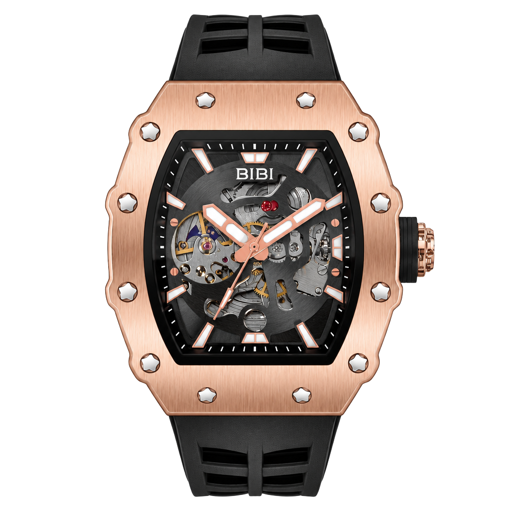 Bibi Automatic Mechanical Skeleton Tonneau Wristwatch Rose Gold 1