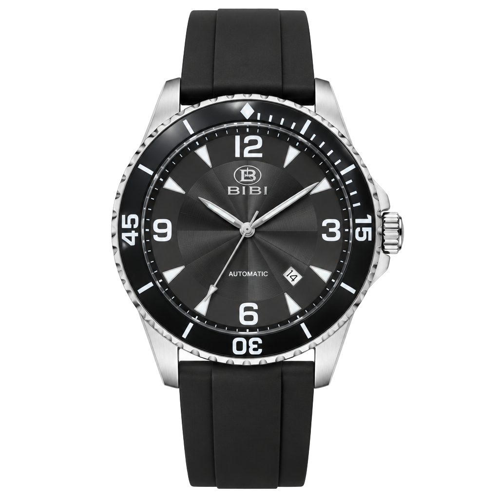 BIBI Automatic Watch Black Dial Rubber Strap 1