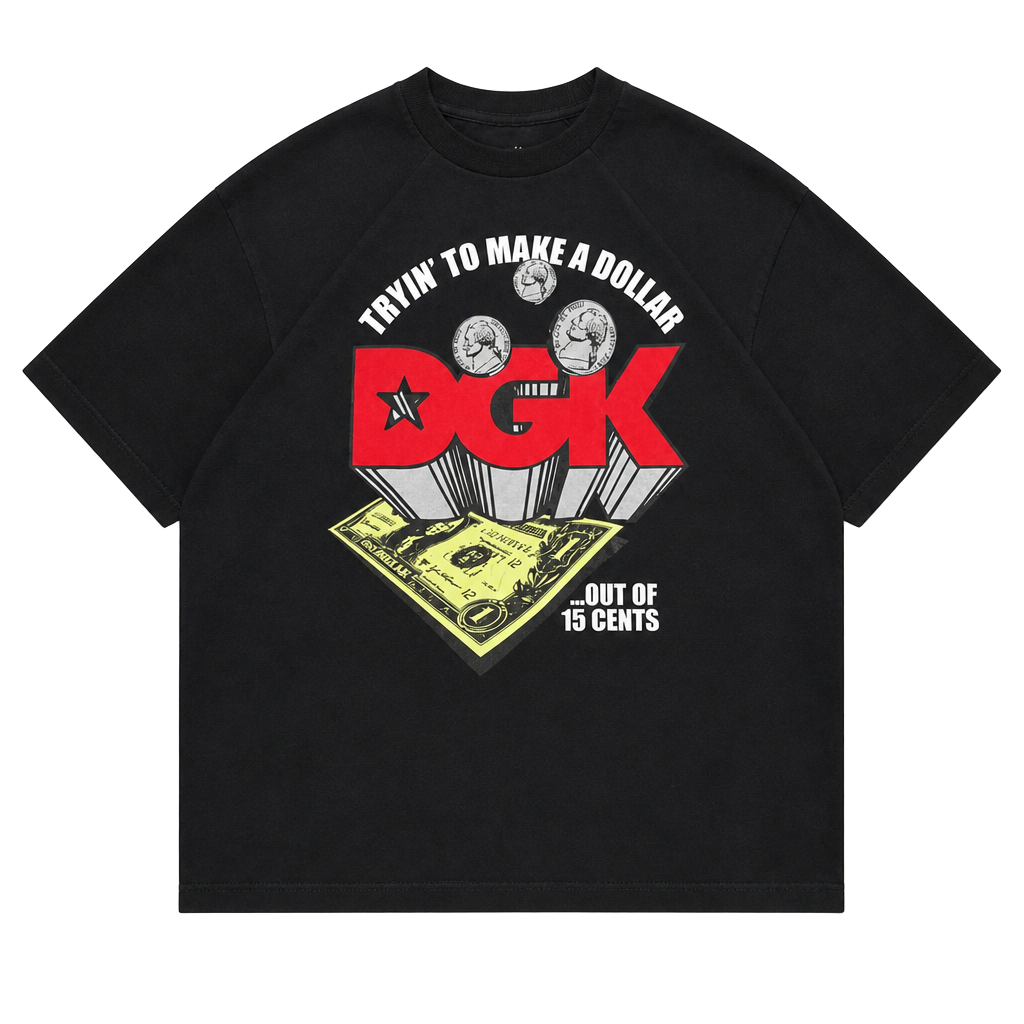 🔥 Vintage DGK “Tryin’ to Make a Dollar” Tee – Size L 🔥
Classic streetwear piece from DGK (Dirty Ghetto Kids) featuring a bold red & yellow graphic on a faded black tee. Iconic “Tryin’ to Make a Dollar Out of 15 Cents” design—perfect 1