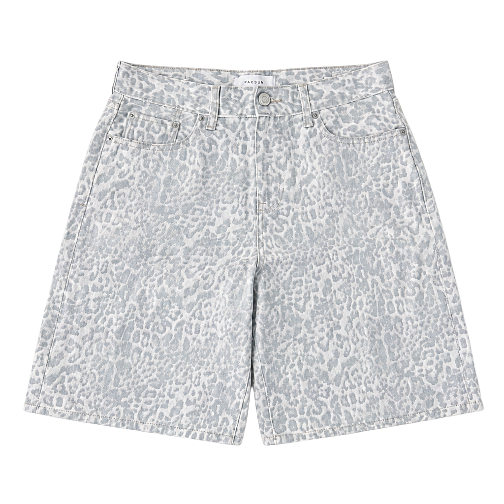Pacsun Baggy Shorts Size 30 Grey Leopard Print Denim 1