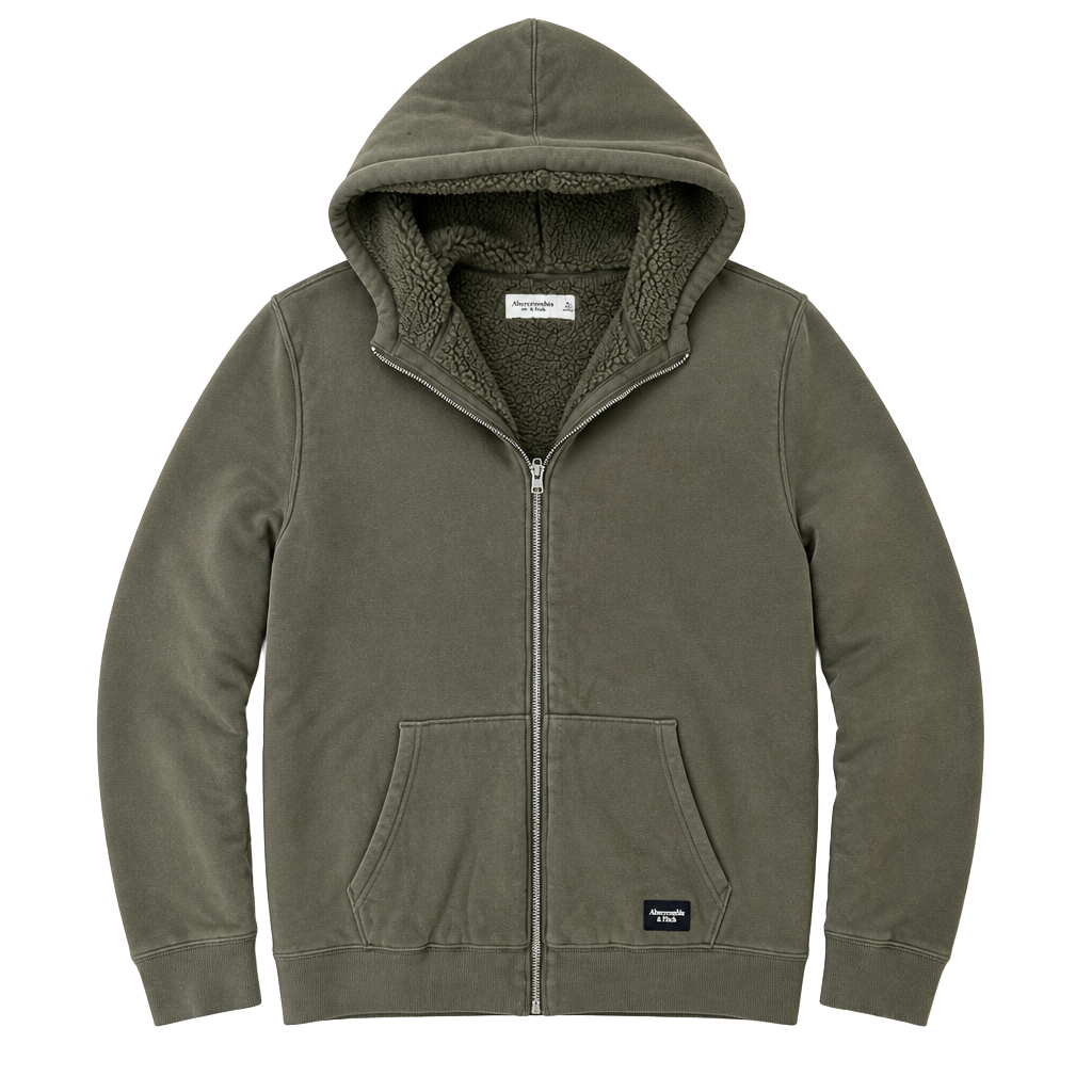 Abercrombie & Fitch Sherpa Lined Hoodie Size XL Green Full Zip 1