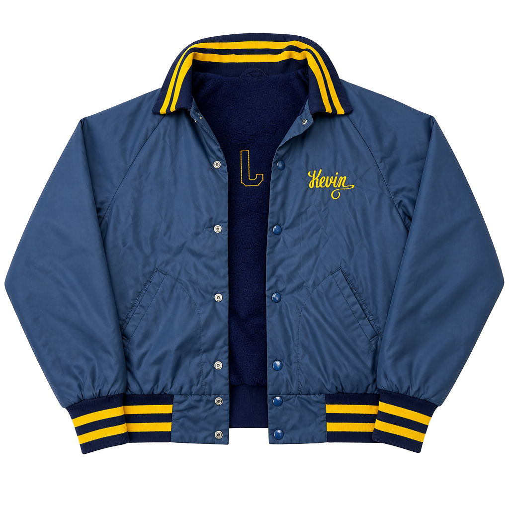 Vintage Don Alleson Athletic Blue and Yellow St. Joe Varsity Coach Jacket 1