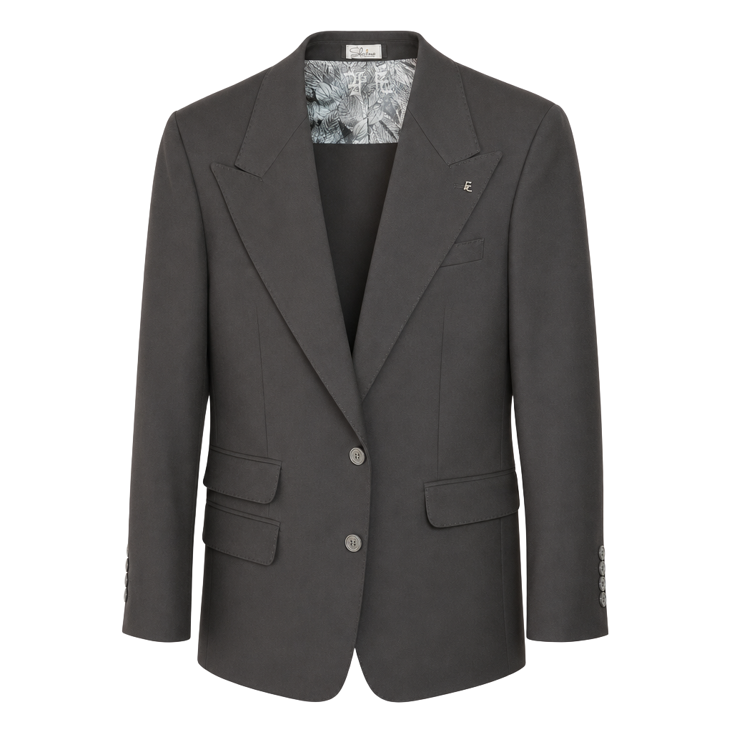 Sherino Men's Black Suit Jacket with Leaf Print Lining and Peak Lapels, made in Turkey 1