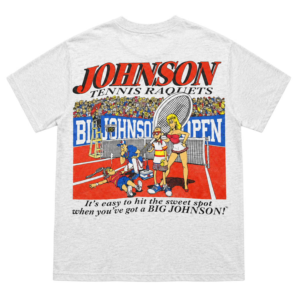 Big Johnson Tennis Raquets Vintage Graphic T-Shirt White XL 1