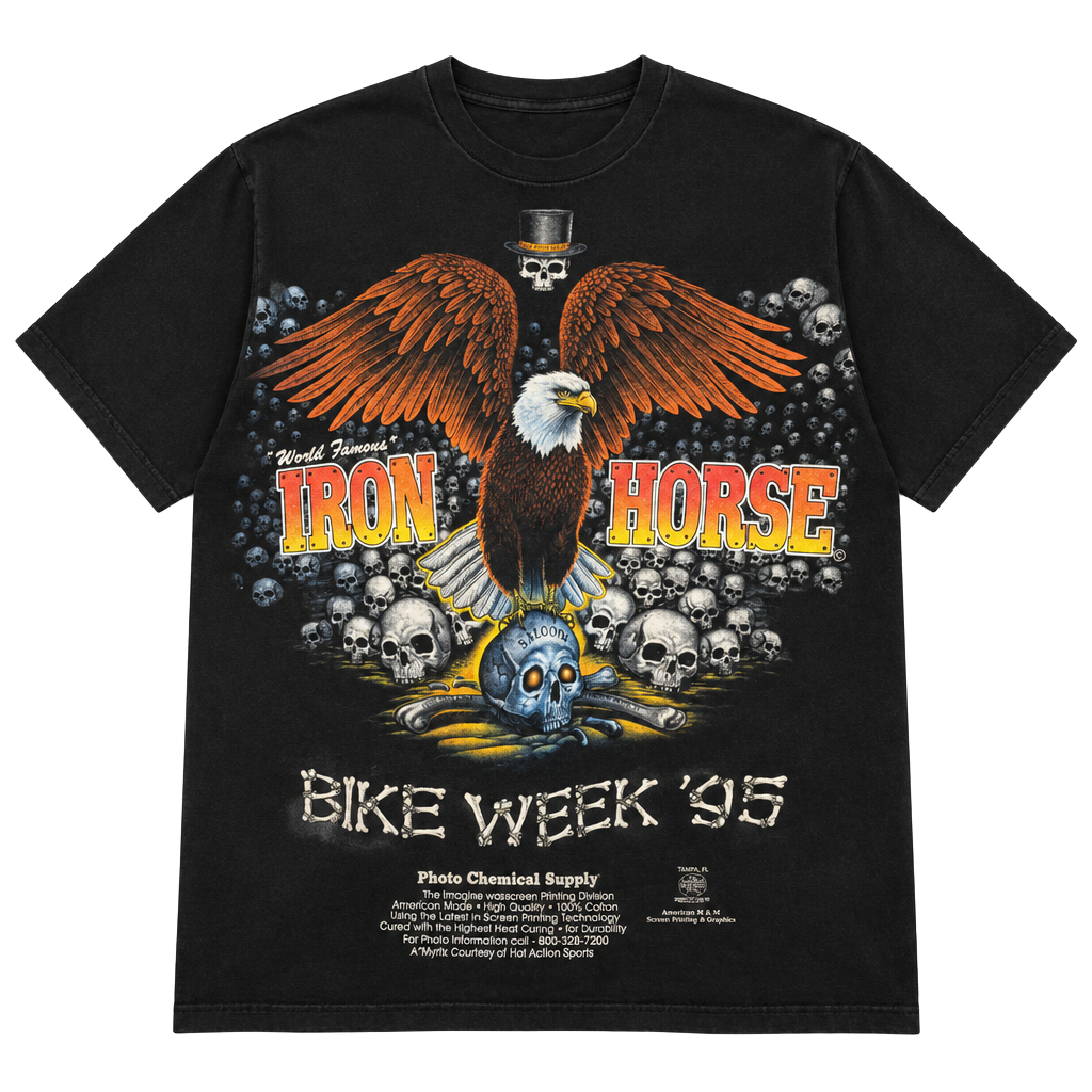 Hanes Iron Horse Bike Week '95 T-Shirt Size L Black Vintage 1