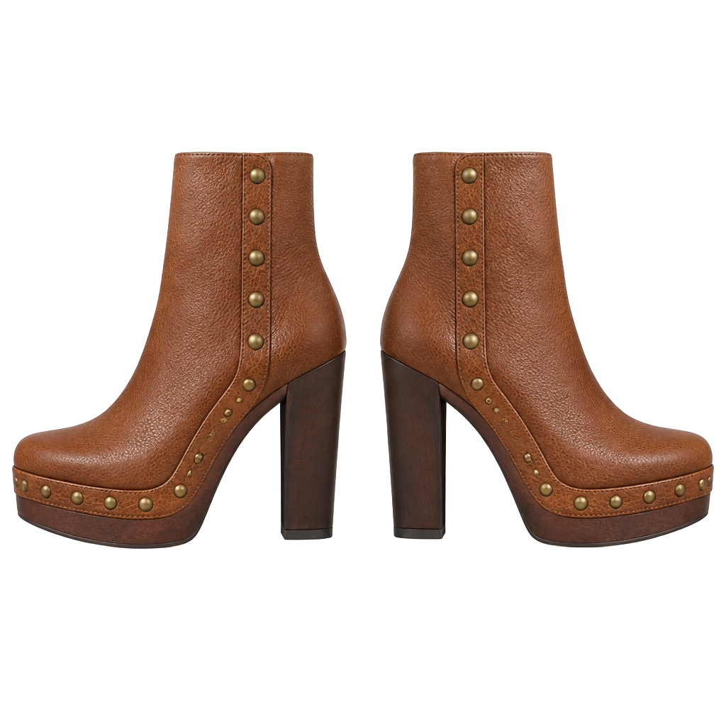 UGG Cosima Studded Platform Booties Size 8 Chestnut Leather Heel 1