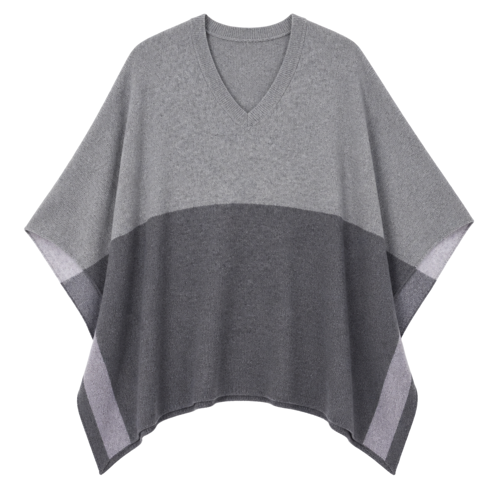 Halogen Colorblock 100% Cashmere Poncho One Size grey 1
