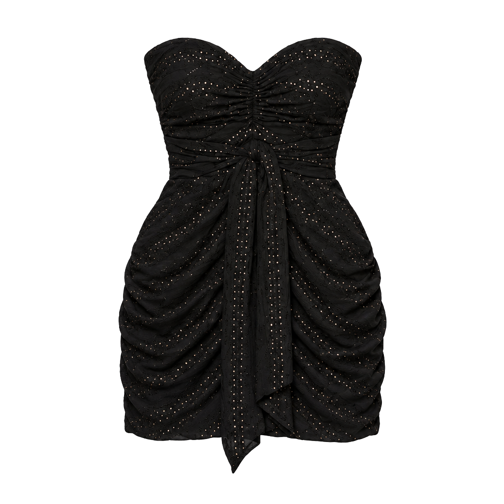 Suzi Chin for Maggy Boutique Strapless Black Eyelet Dress Side Pockets Size: 8 1