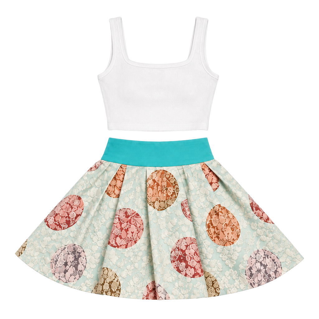 AMN Amen Pleated Jacquard Mini Skirt Mint Green Coin Print Teal Waistband S: 26 1