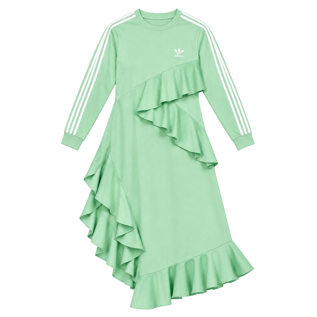 adidas Originals x J KOO Asymmetric Ruffle Dress Glory Mint FT9900 New S: Medium 1