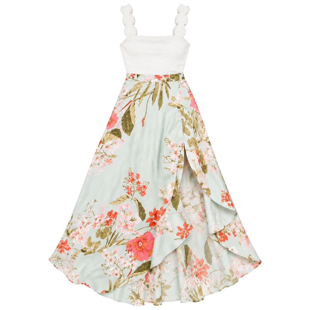 Lulus Sage Green Floral Print Satin Maxi Skirt in Size: Large NWT 1