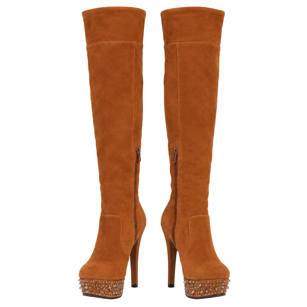 Betsey Johnson Suede Leather Over-the-Knee Platform Boots Tan Size: 8M New 1