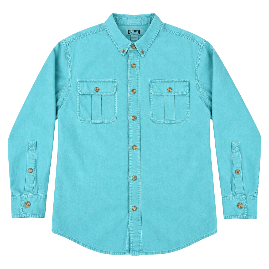 Duluth Trading Co. Untucked Shirt Size L Relaxed Fit Teal Long Sleeve 1