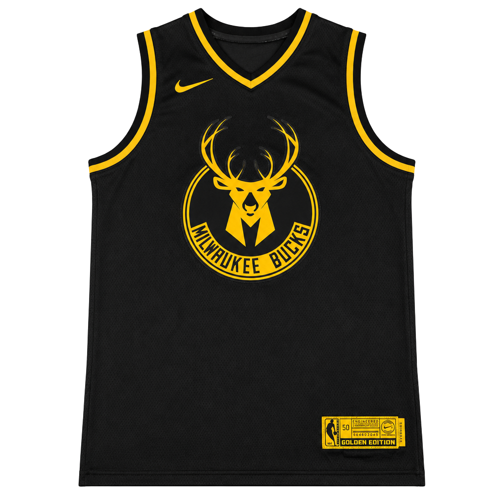 Nike Milwaukee Bucks Swingman Jersey Size 50 Black Golden Edition 1